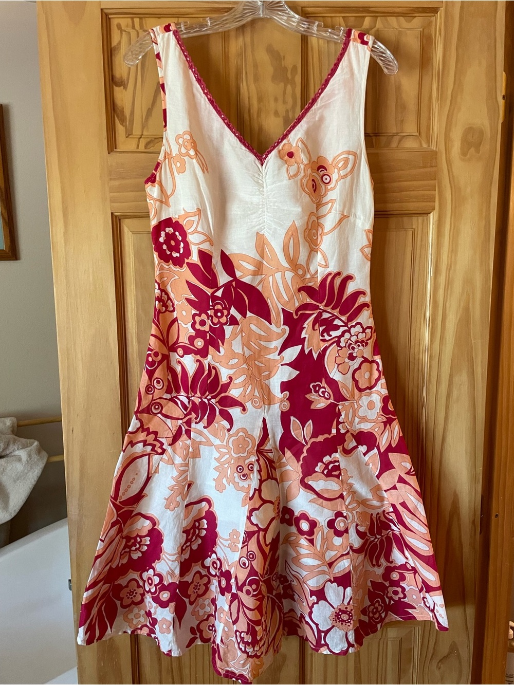 India Boutique White Midi Dress with Pink and Peach Floral Print